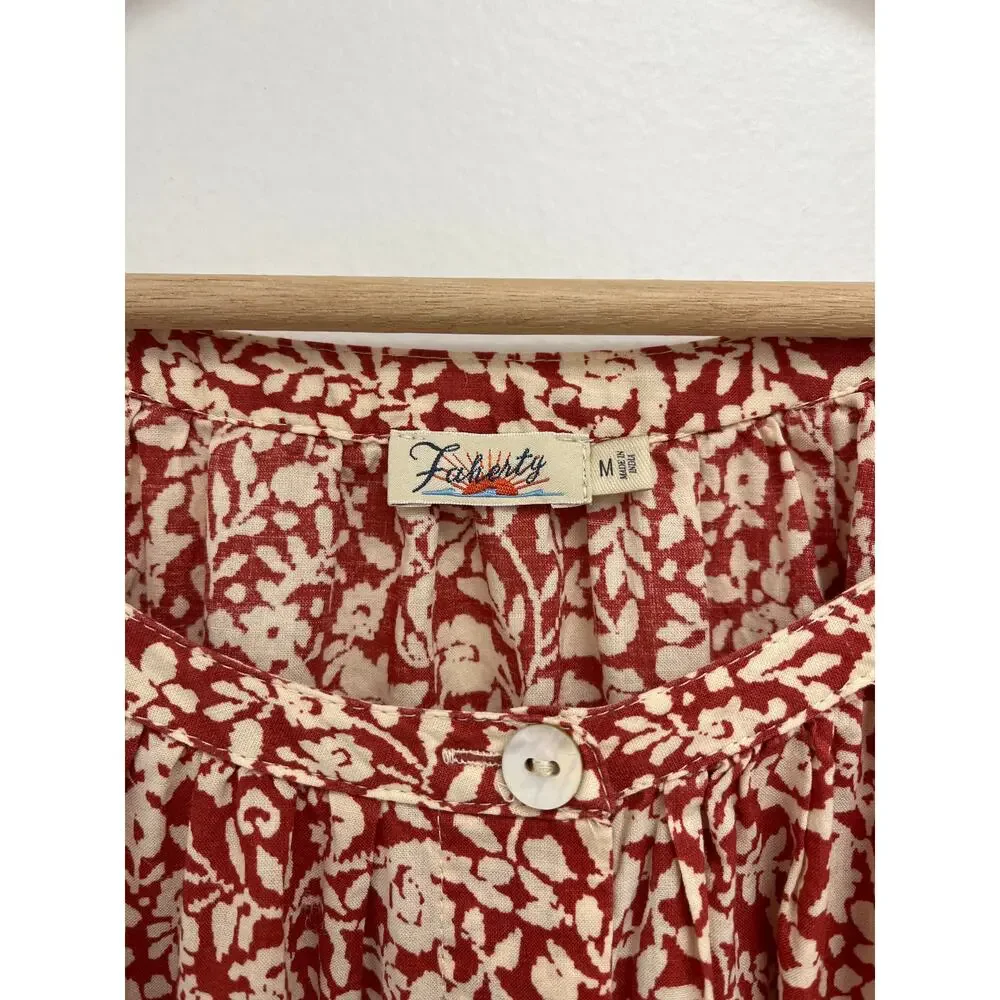 Faherty Carmel Floral Print Organic Cotton Midi Belted Flowy Shirtdress - Medium - Picture 8 of 15